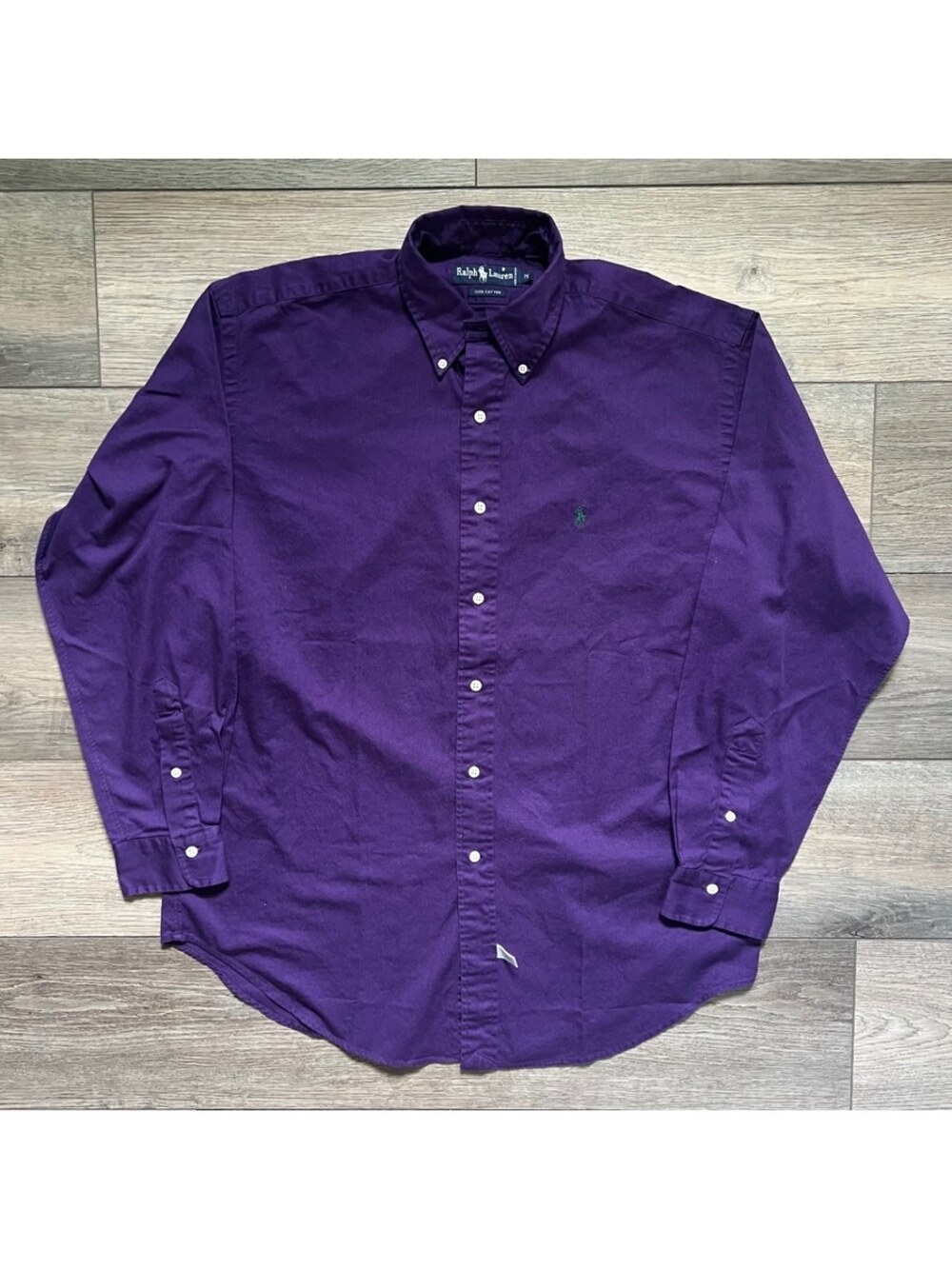 VTG Ralph Lauren Men's M Button-Down Long Sleeve Shirt Purple Cotton Green Pony
